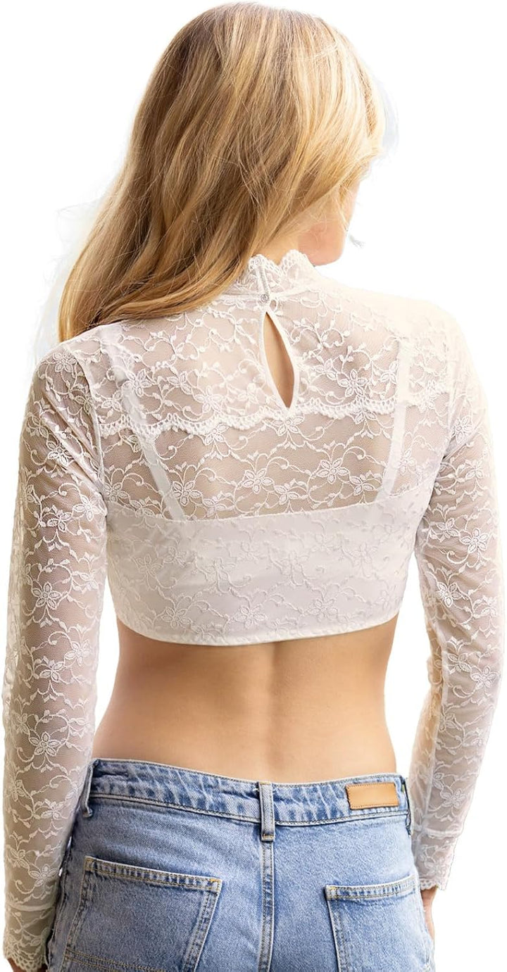 Nina von C. Damen Spitzen Dirndlbluse Jenna Langarm 48470971 - Champagner, 32