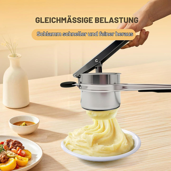 Kartoffelpresse Edelstahl, Kartoffelpresse mit 3 Austauschbaren Scheiben für Kartoffelbrei, Gemüsebr