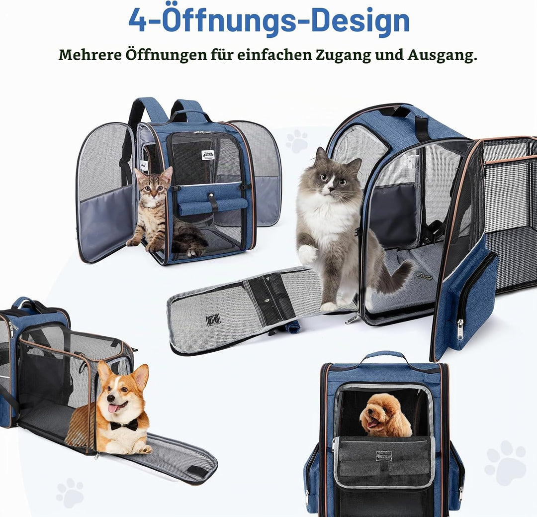 Lekespring Faltbare Haustier Rucksack Beidseitige Bi-Schulter,Blau -XL Blau (bis zu 10kg) Erweiterba