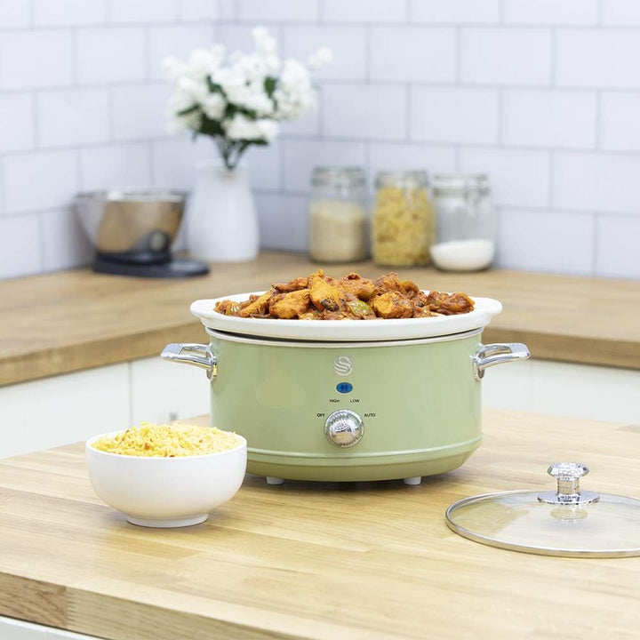 Swan Retro SF17021GNEU Slow Cooker 3,5L Abnehmbarer Kochbehälter, PFOA- und PTFE-freier Keramischer