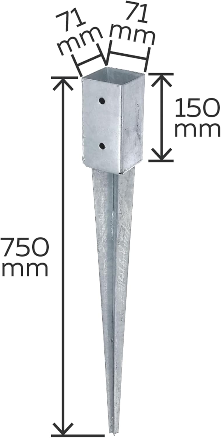 Alberts 211271 Einschlag-Bodenhülse | für Vierkantholzpfosten | feuerverzinkt | 71 x 71 mm | Gesamtl
