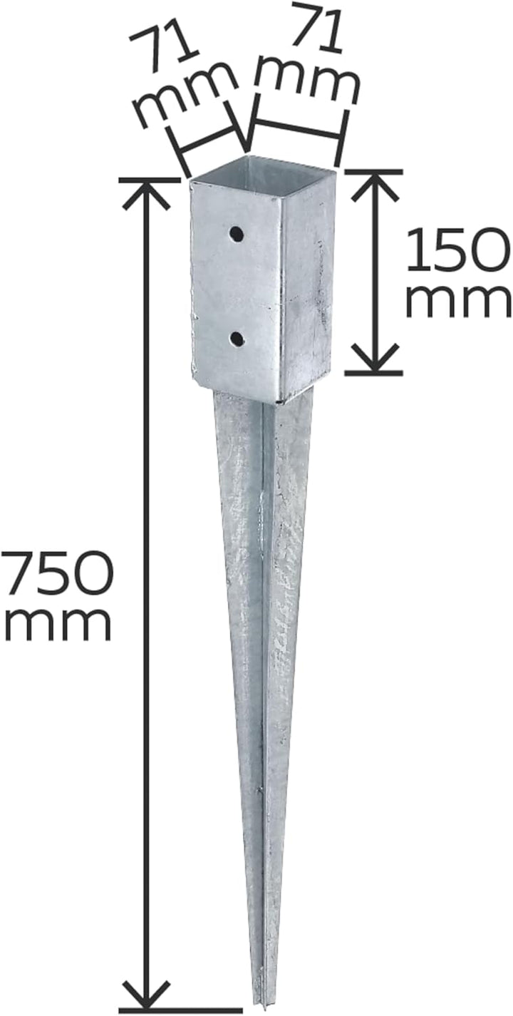 Alberts 211271 Einschlag-Bodenhülse | für Vierkantholzpfosten | feuerverzinkt | 71 x 71 mm | Gesamtl