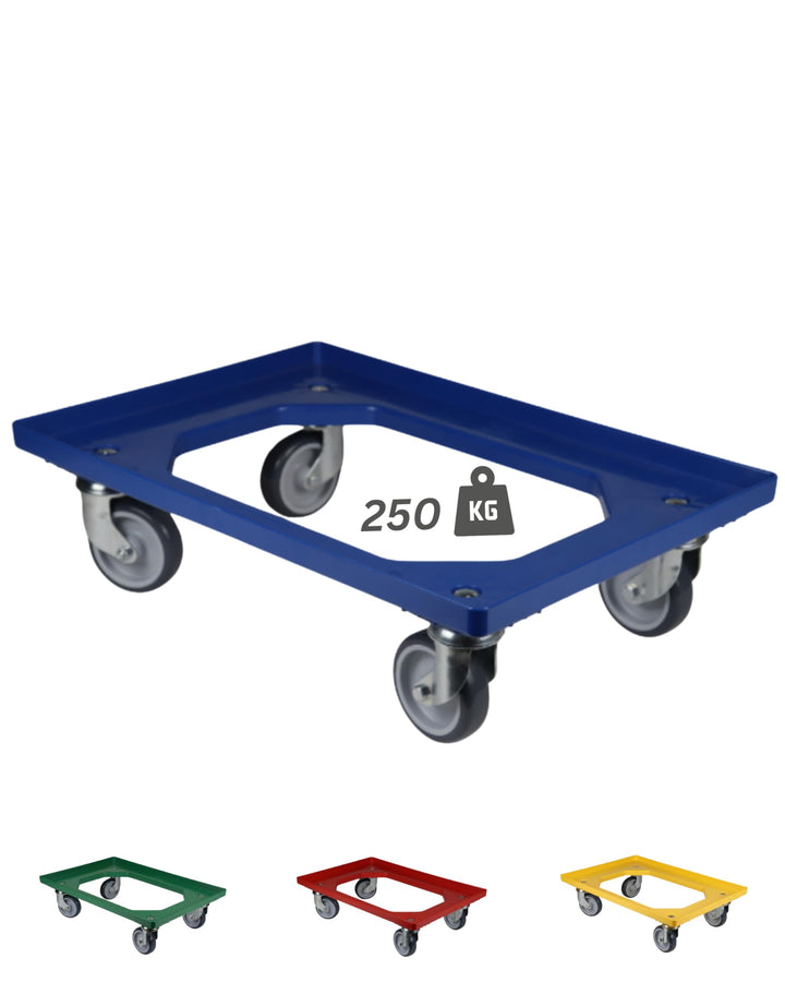 Transportroller Kunststoff 60x40 cm mit 4 Leichtlauf-Lenkrollen (Blau), Blau