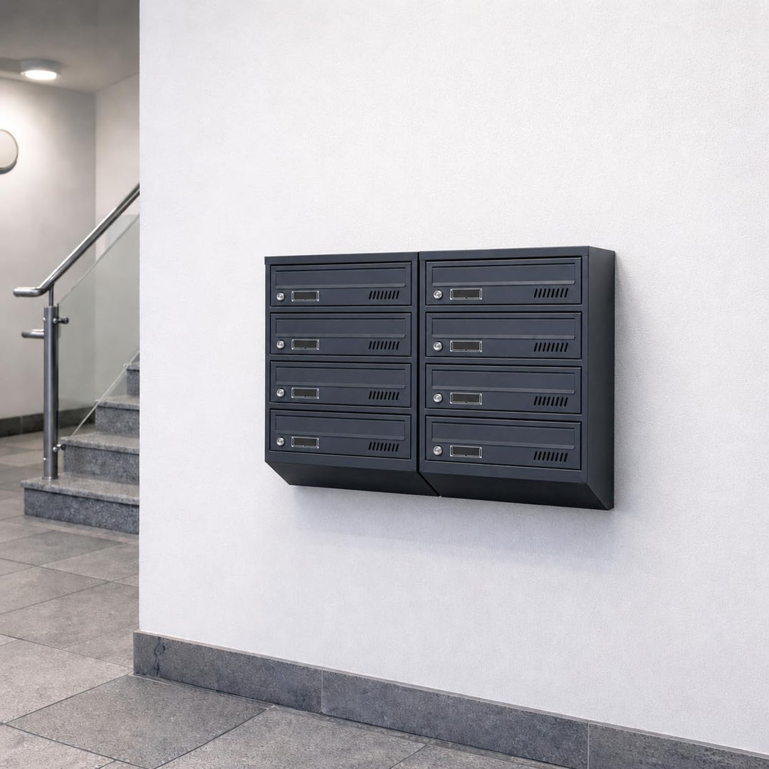 5er Briefkastenanlage GDS Anthrazit RAL 7016 20cm tief Briefkastensysteme | 2 Schlüssel, DIN-A4-Form
