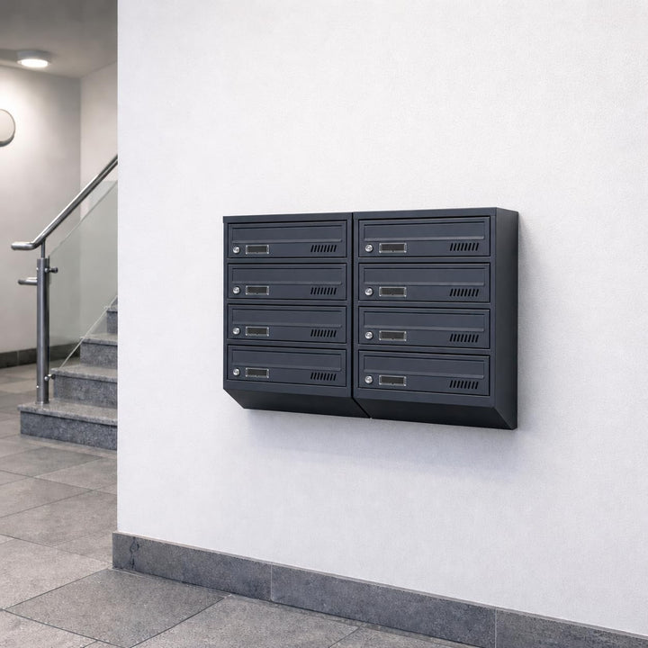 5er Briefkastenanlage GDS Anthrazit RAL 7016 20cm tief Briefkastensysteme | 2 Schlüssel, DIN-A4-Form