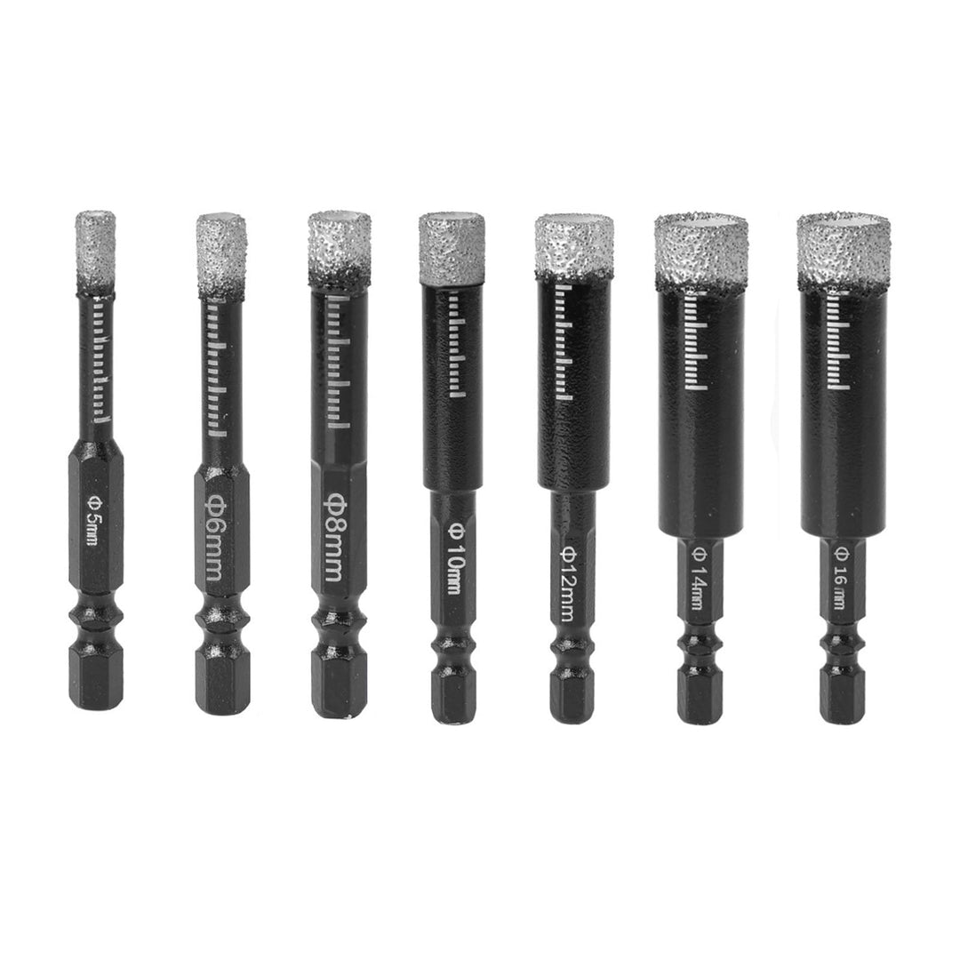 Diamantbohrer Set, Fliesenbohrer Set 7-tlg(5, 6, 8, 10,12,14,16mm), Sechskant-Schaft, Diamant Bohrer