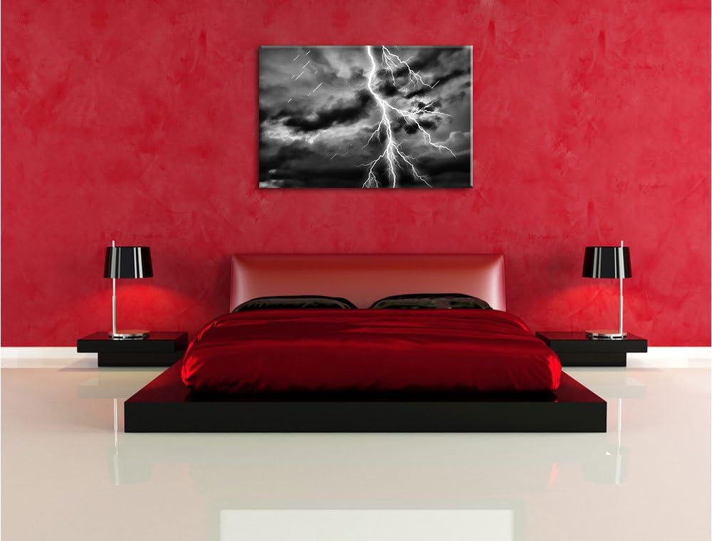 Pixxprint Blitz am Gewitterhimmel als Leinwandbild/Grösse: 100x70 / Wandbild/Kunstdruck/fertig bespa