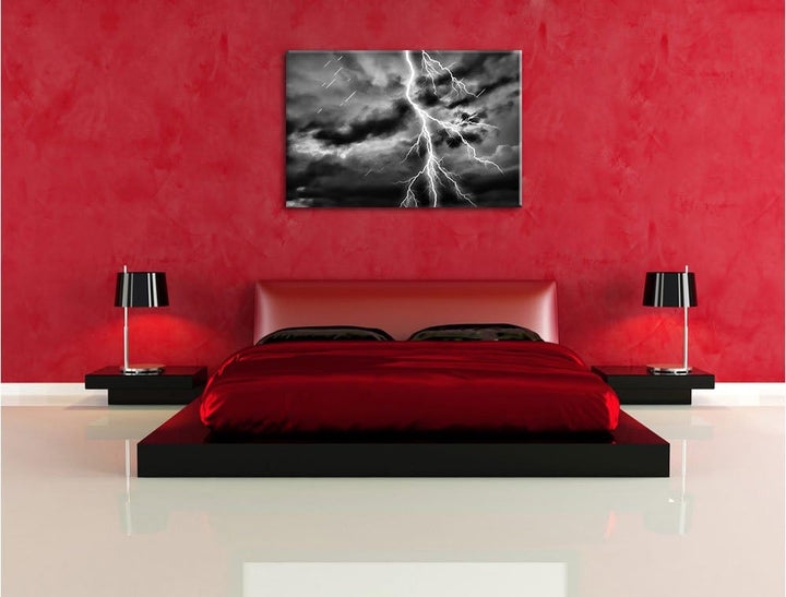 Pixxprint Blitz am Gewitterhimmel als Leinwandbild/Grösse: 100x70 / Wandbild/Kunstdruck/fertig bespa