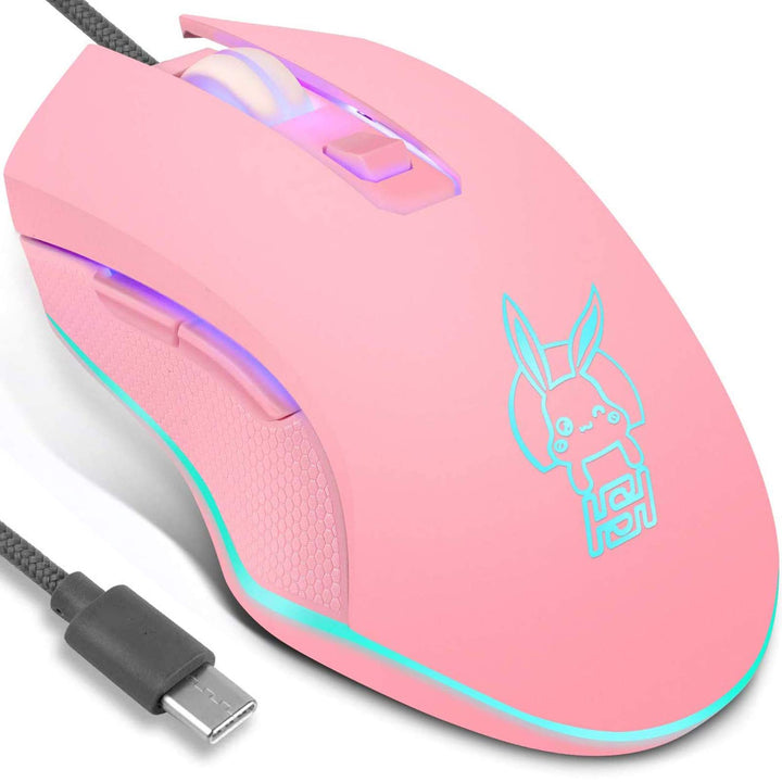 IULONEE Kabelgebundene Gaming-Maus USB C geräuscharmes Klicken 7 Farben Hintergrundbeleuchtung optis