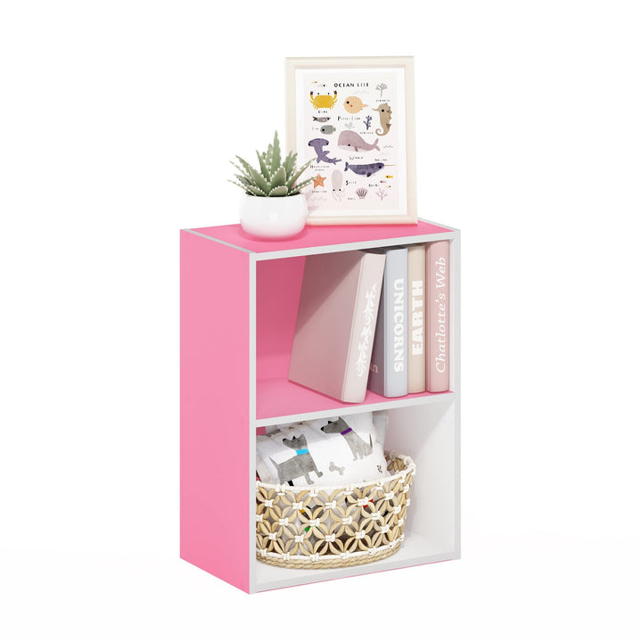Furinno Luder Bücherregal 2-stöckig Rosa Weiss Weiss/Rosa 23.7(D) x 39.5(W) x 53.9(H) cm, Weiss/Rosa