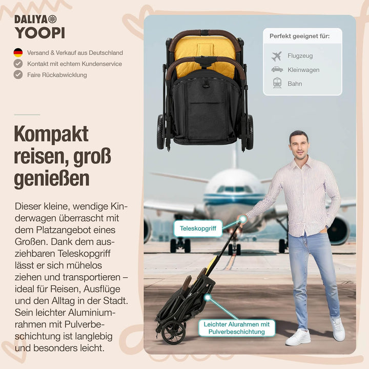 Daliya® YOOPI Reisebuggy, faltbar, mit Teleskopgriff, Flugzeug Buggy, Alluminiumrahmen, Stufenlose R
