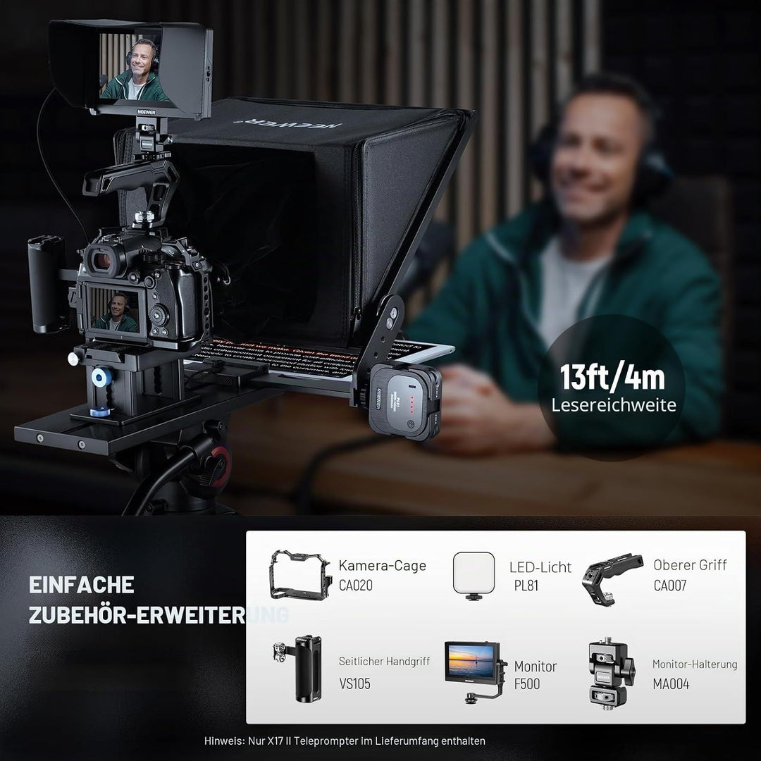 NEEWER Teleprompter X17 II mit RT113 Fernbedienung/APP Steuerung, 17" HD Beamsplitter Ganzmetallrahm