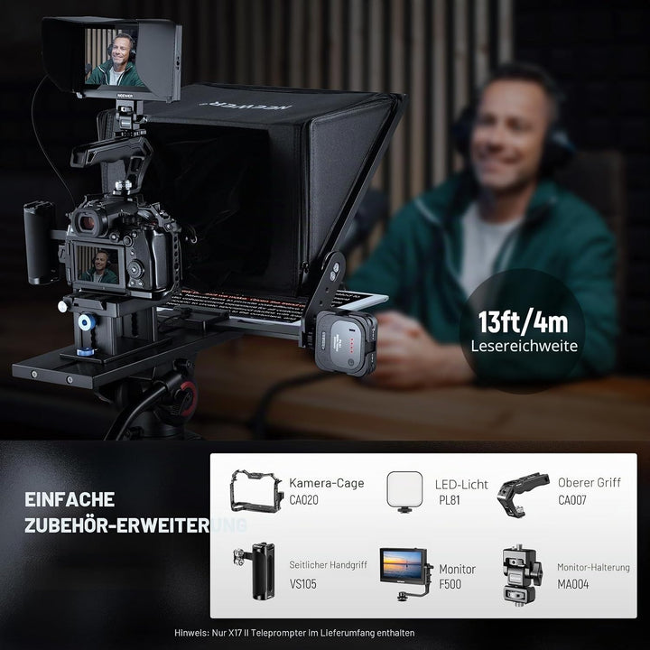 NEEWER Teleprompter X17 II mit RT113 Fernbedienung/APP Steuerung, 17" HD Beamsplitter Ganzmetallrahm