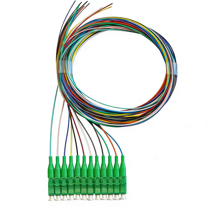 Elfcam - Farbcodierte Glasfaserpigtail, 12 LC/APC Simplex-Monomode, 9/125 um, OS2,0,9 mm, 1 Meter (1