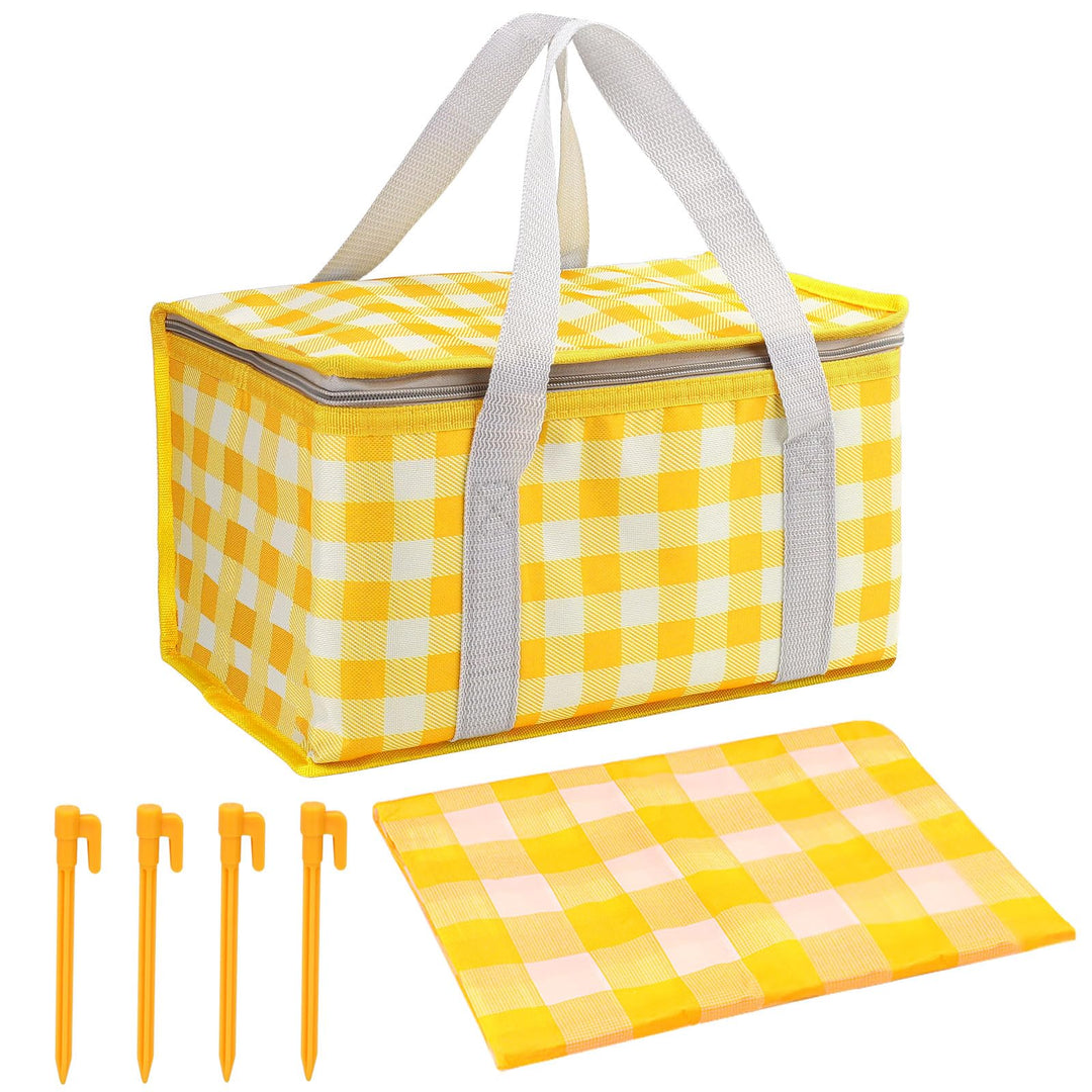 Huakaile Isolierte Picknickkörbe, 35 x 20 x 20 cm, mit Picknickdecke, 180 x 180 cm, tragbare, wasser