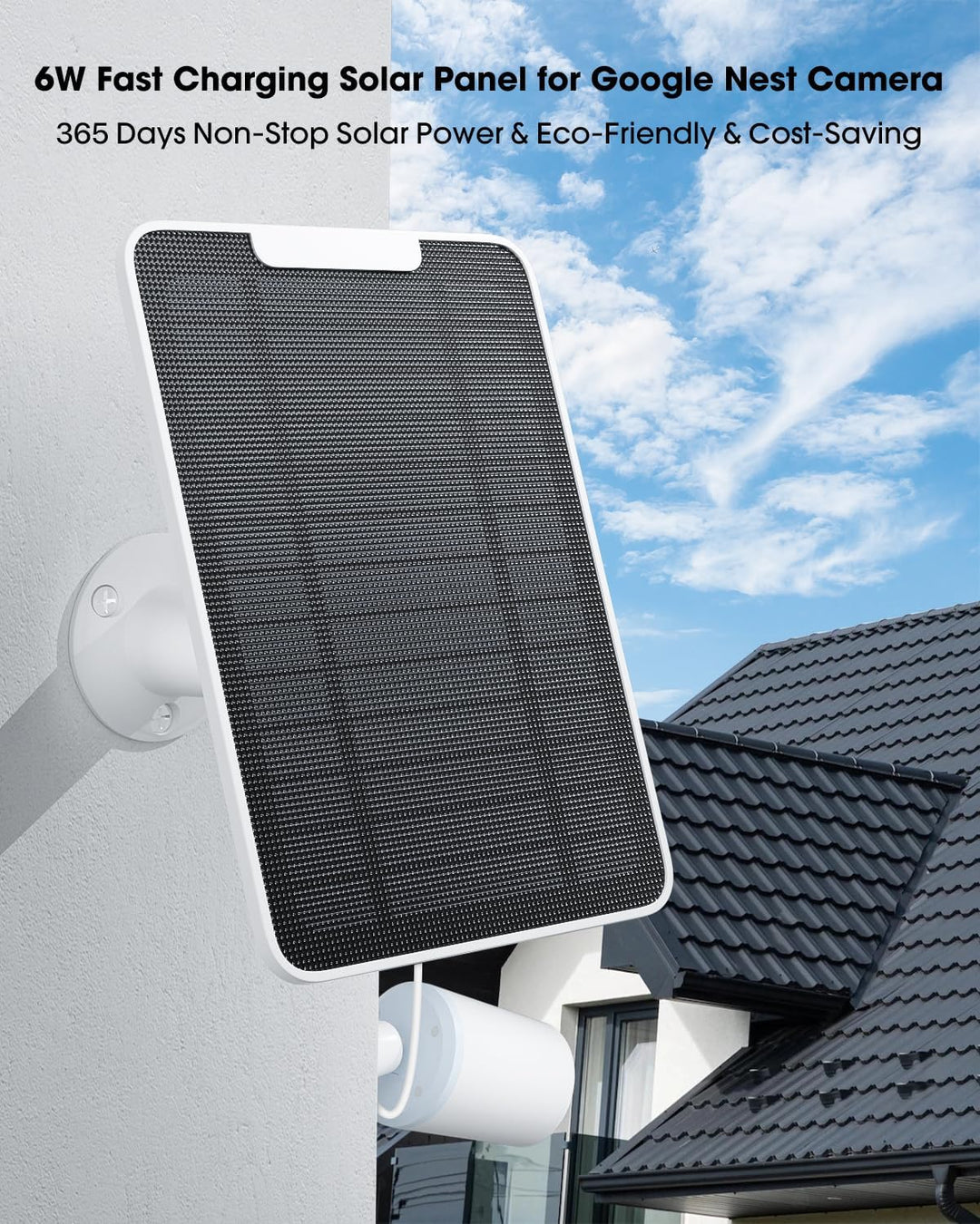 Solarpanel-Ladegerät Kompatibel mit Google Nest-Kamera im Aussen & Innenbereich(Batterieversion), 6W