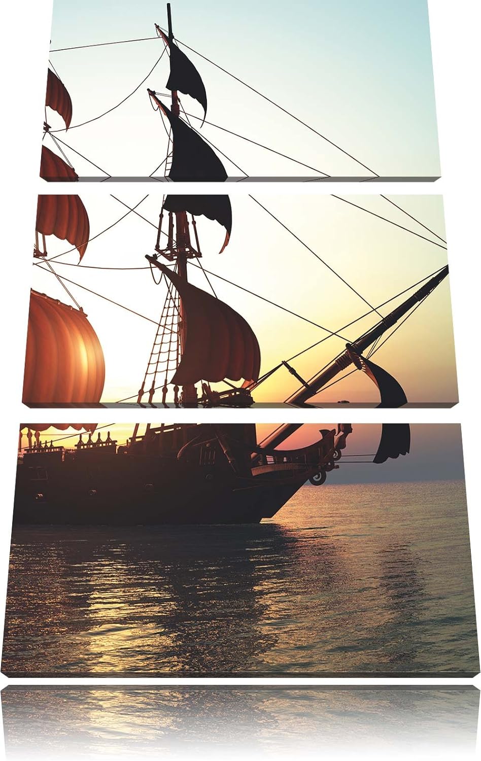 Pixxprint Altes Segelschiff 3Teiler 120x80 cm Leinwandbild Wandbild Kunstdruck