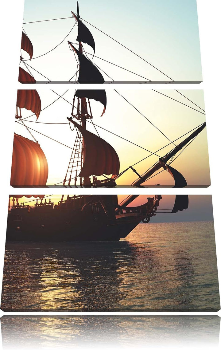 Pixxprint Altes Segelschiff 3Teiler 120x80 cm Leinwandbild Wandbild Kunstdruck