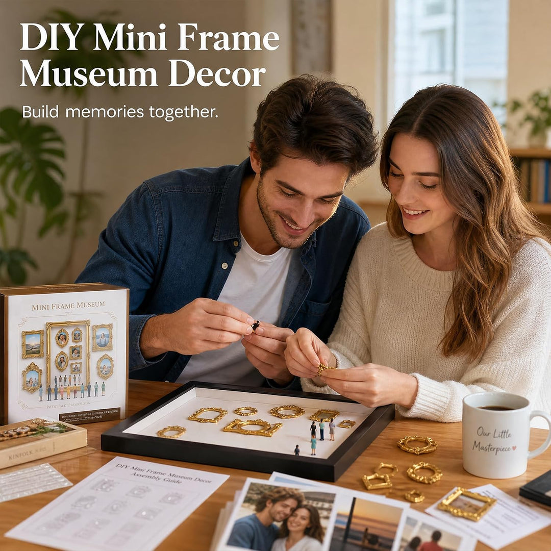 DIY Mini Museum Bilderrahmen Vintage, 9-Zoll Museum of Us Silhouette Box mit 8 Mini Figuren, 8 Golde