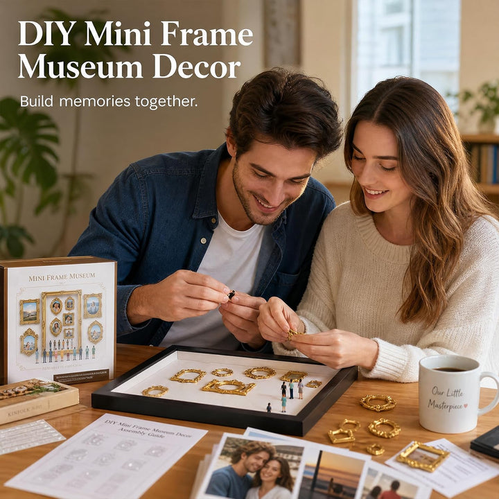 DIY Mini Museum Bilderrahmen Vintage, 9-Zoll Museum of Us Silhouette Box mit 8 Mini Figuren, 8 Golde