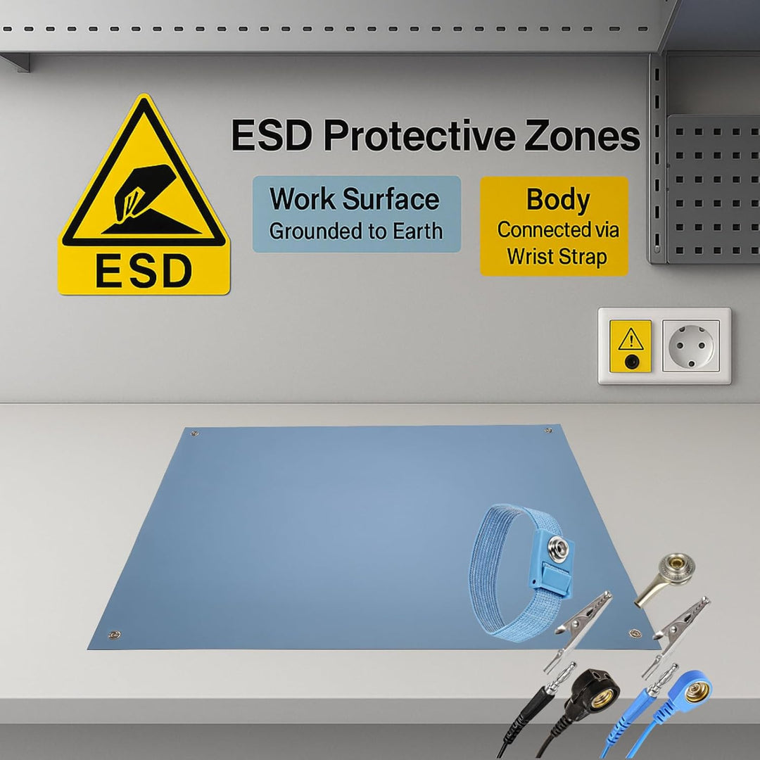 Minadax 60 x 50cm Antistatik ESD Computer Matte Tischmatte „Premiumqualität“ inkl. Manschette + 2,4m