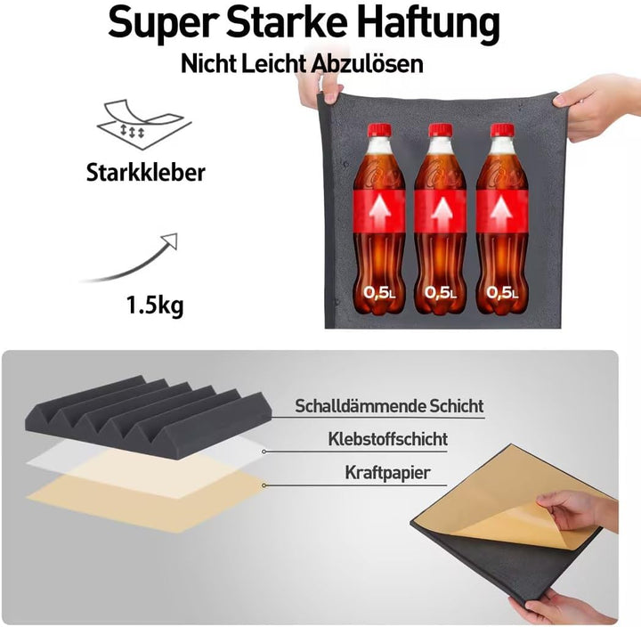 24 Stück Akustikschaumstoff, Schalldämmung Selbstklebend, 30 x 30 x 5cm Keil Akustikpaneele Selbstkl