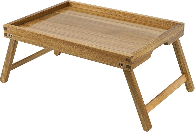 VaeFae Akazie Bett Tisch Tablett, Holz Frühstückstablett mit Klappbeinen, Betttablett für Essen und