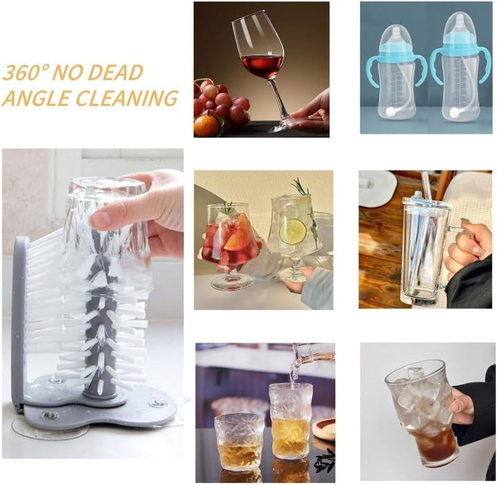 Glasbecher-Reinigungsbürste 360°, Flaschenreinigungs-Glaswaschbürste mit Saugfuss, Flexible Borsten,