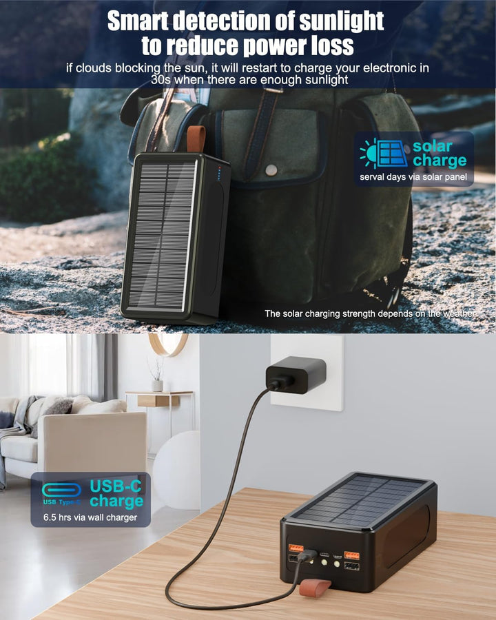 Power Bank 90000mAh Solar Powerbank grosse tragbares Externer Handyakku PD35W QC 3.0 Wireless Powerb