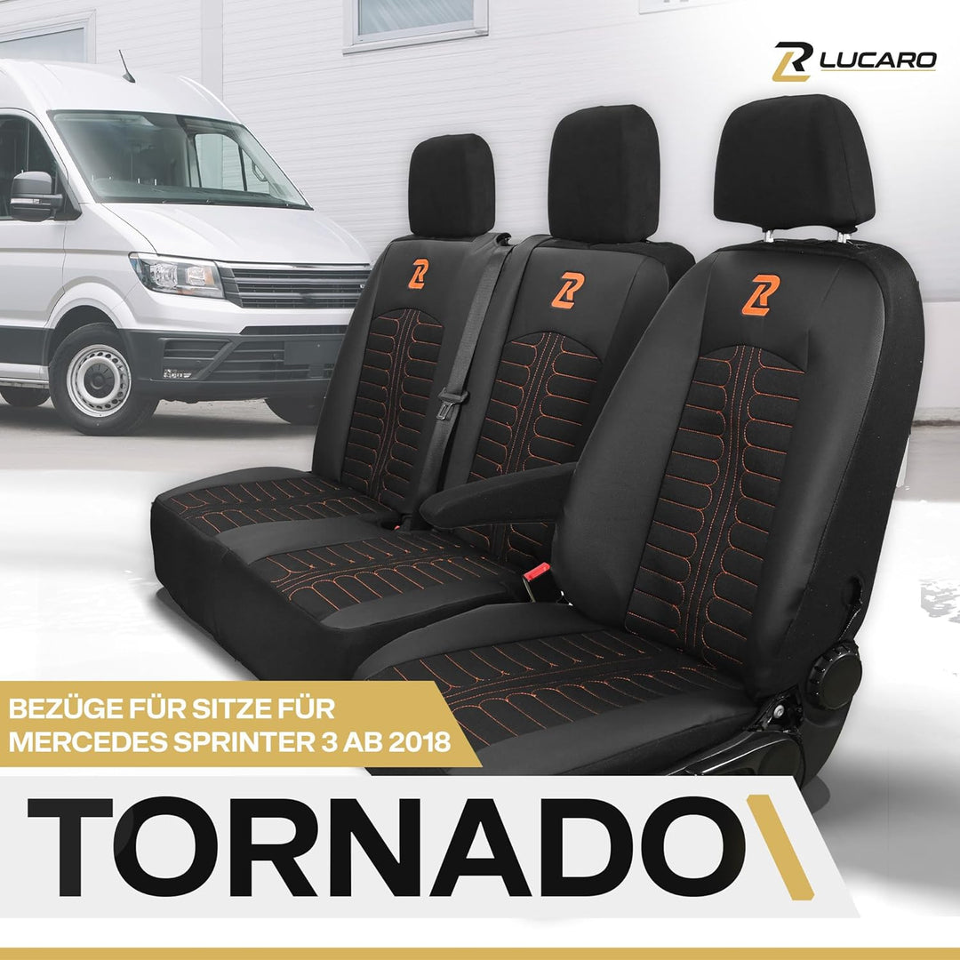 LUCARO Sitzbezüge für Mercedes Sprinter 3 ab 2018 - Sitzbezügesets 1+2 - Auto Sitzbezüge Schwarz Ora