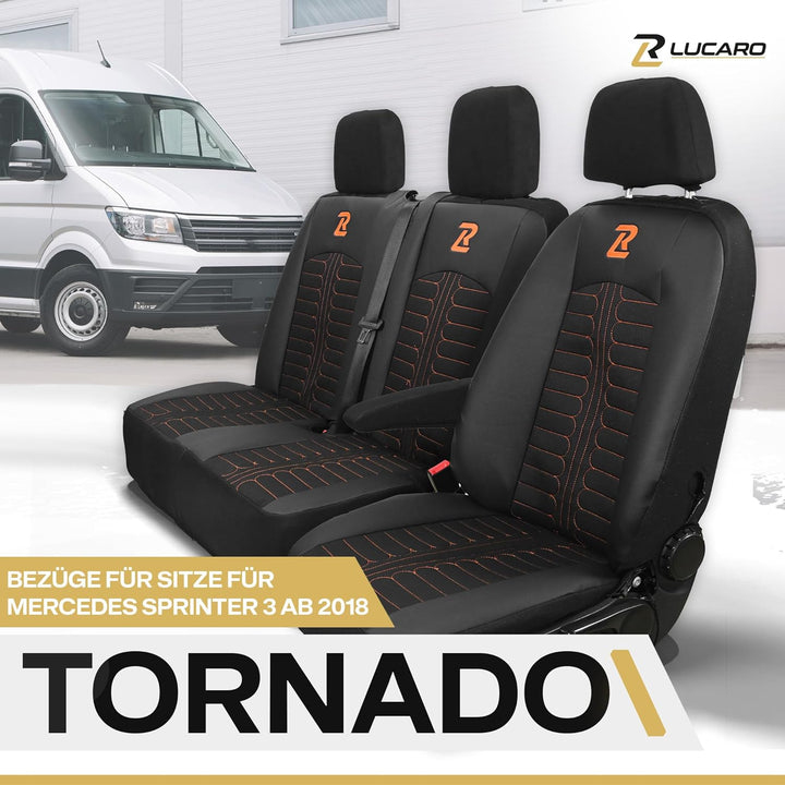 LUCARO Sitzbezüge für Mercedes Sprinter 3 ab 2018 - Sitzbezügesets 1+2 - Auto Sitzbezüge Schwarz Ora