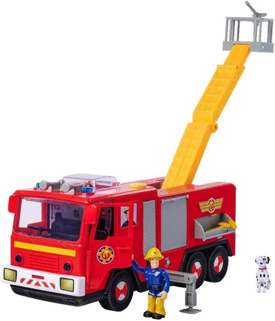 Simba 109252516 - Feuerwehrmann Sam Jupiter aus Serie 13, mit Figur und Dalmatiner Radar, Schnuffi,