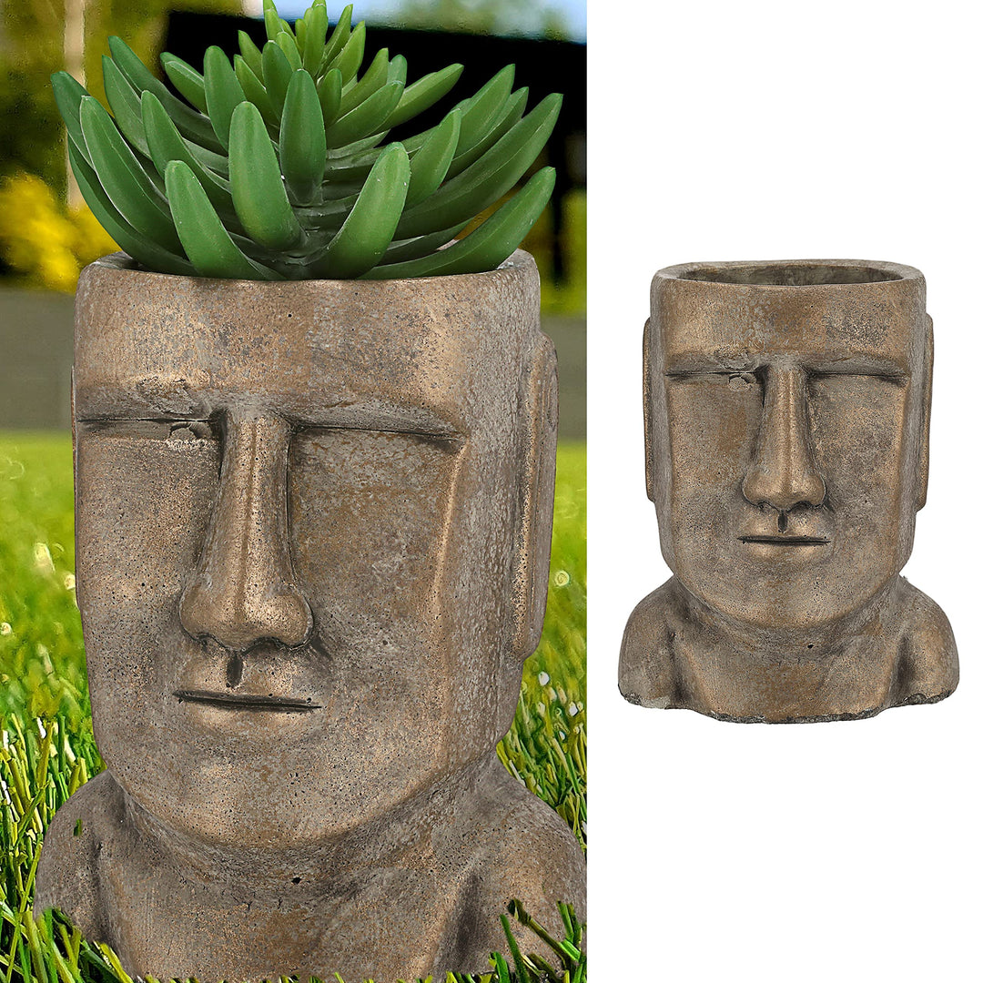 Cepewa Pflanztopf Moai Kopf │ Terracotta 14,3x20.5x17cm Gold │ Blumentopf Pflanzgefäss Topf Übertopf