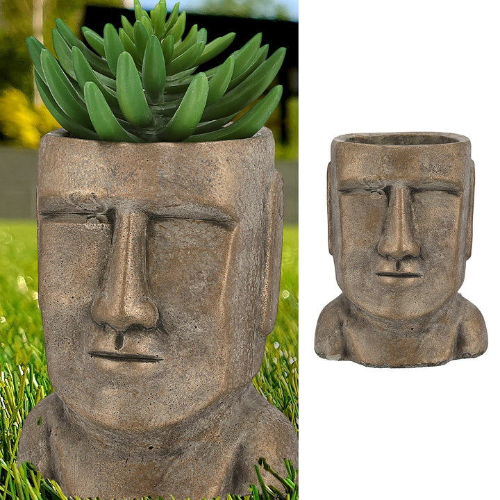 Cepewa Pflanztopf Moai Kopf │ Terracotta 14,3x20.5x17cm Gold │ Blumentopf Pflanzgefäss Topf Übertopf