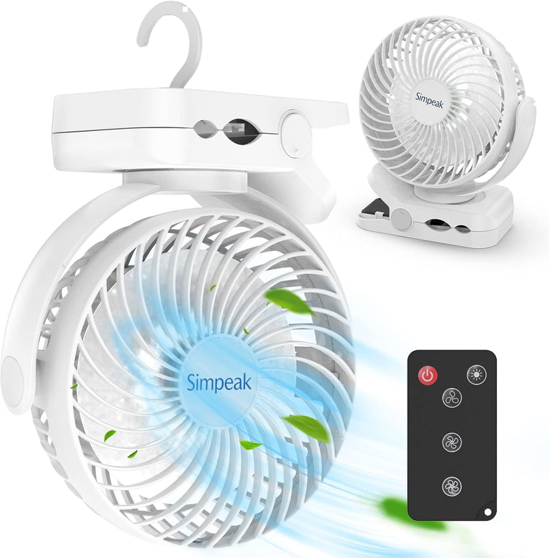 Simpeak 8000mAh Camping Ventilator Tischventilator, Mini USB Ventilator leise, Clip Fan mit Fernbedi