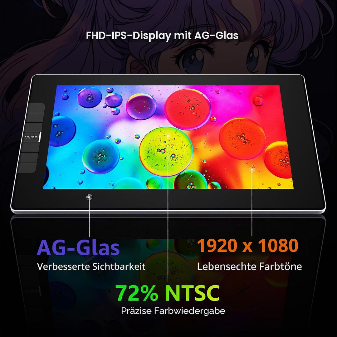 VEIKK Grafiktablett mit Display, VK1200 FHD IPS 11,6 Zoll Grafiktabletts mit 100% sRGB Bildschirm, 6