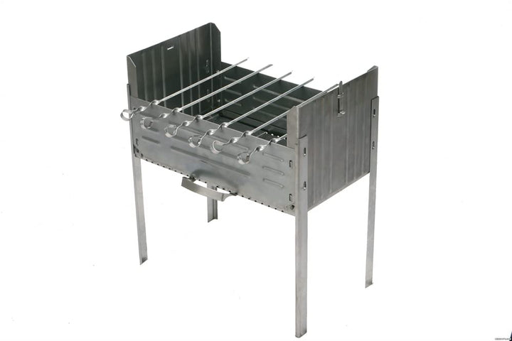 Klappbarer Mangal Kukmara Diplomat Camping Angel Grill aus 1,2mm Edelstahl inkl. 6 Grillspiessen