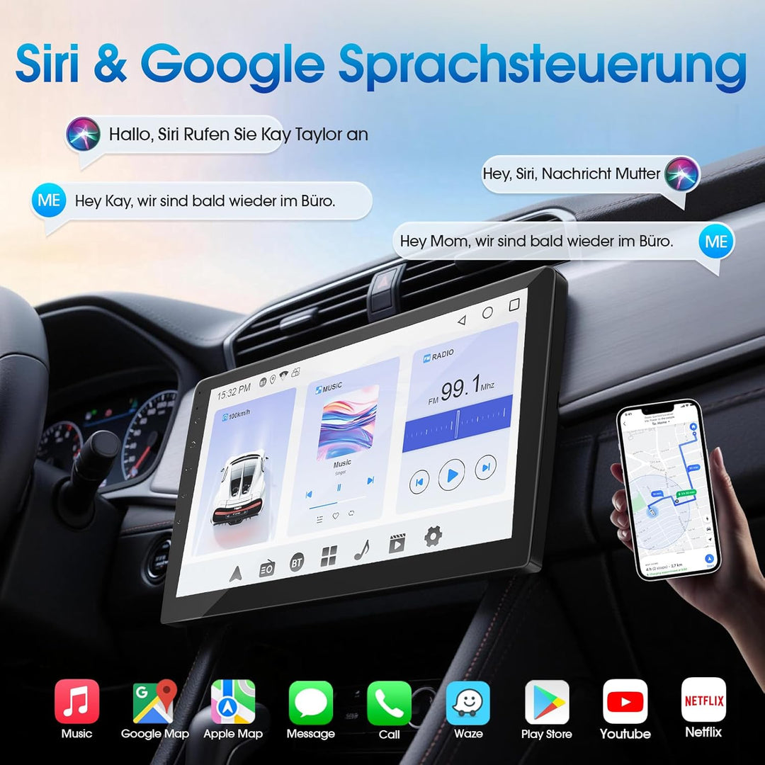 Haudio 2 Din Autoradio mit Apple CarPlay & Android Auto, 9 Zoll HD Bildschirm, HD Rückfahrkamera, 2+