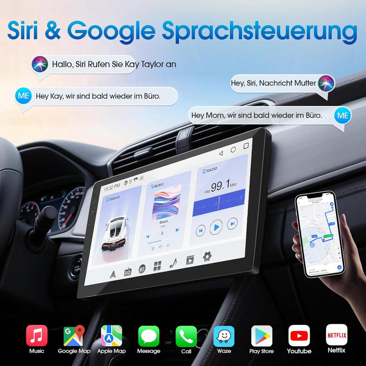Haudio 2 Din Autoradio mit Apple CarPlay & Android Auto, 9 Zoll HD Bildschirm, HD Rückfahrkamera, 2+