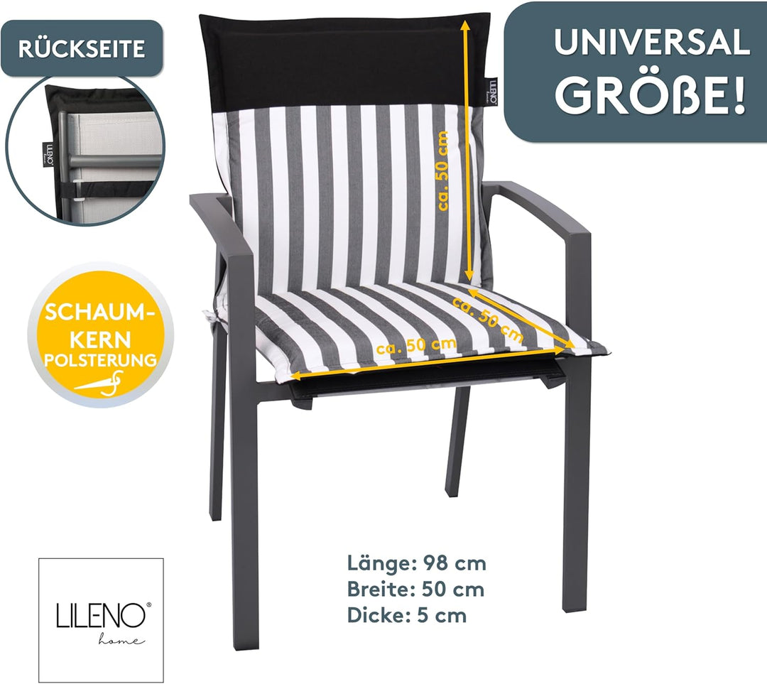 LILENO HOME Gartenstuhl Auflagen als [2er Set - Niedriglehner] in Streifen Schwarz - Uni Schwarz - B
