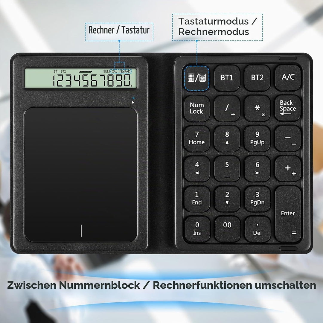 Bluetooth Numpad, Luckits Tragbar Ziffernblock kabellos mit Display &amp; Touchpad-Rechner 23 Tasten Fal