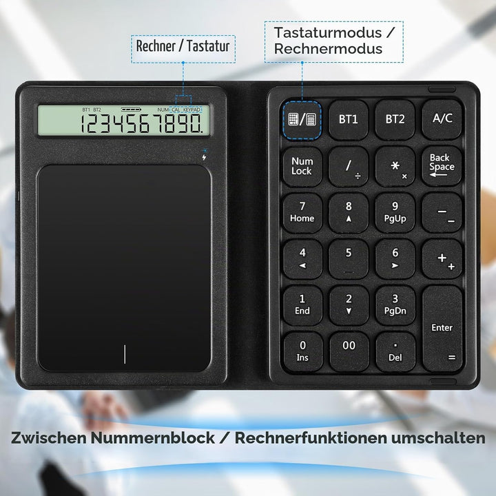 Bluetooth Numpad, Luckits Tragbar Ziffernblock kabellos mit Display &amp; Touchpad-Rechner 23 Tasten Fal