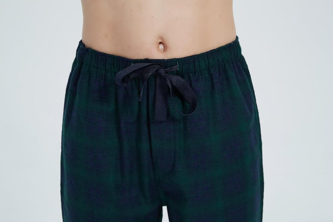 GLOBAL Herren Schlafanzüge Flanell Herren Pyjama Set Baumwolle Langarm-Pullover Oberteil und elastis