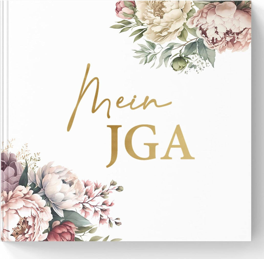 Mein JGA Erinnerungsbuch - Gästebuch für Glückwünsche und Fotos - Hardcover mit Pfingstrosen-Design