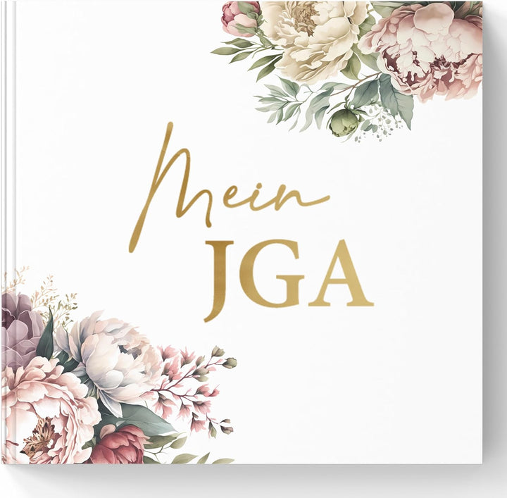 Mein JGA Erinnerungsbuch - Gästebuch für Glückwünsche und Fotos - Hardcover mit Pfingstrosen-Design
