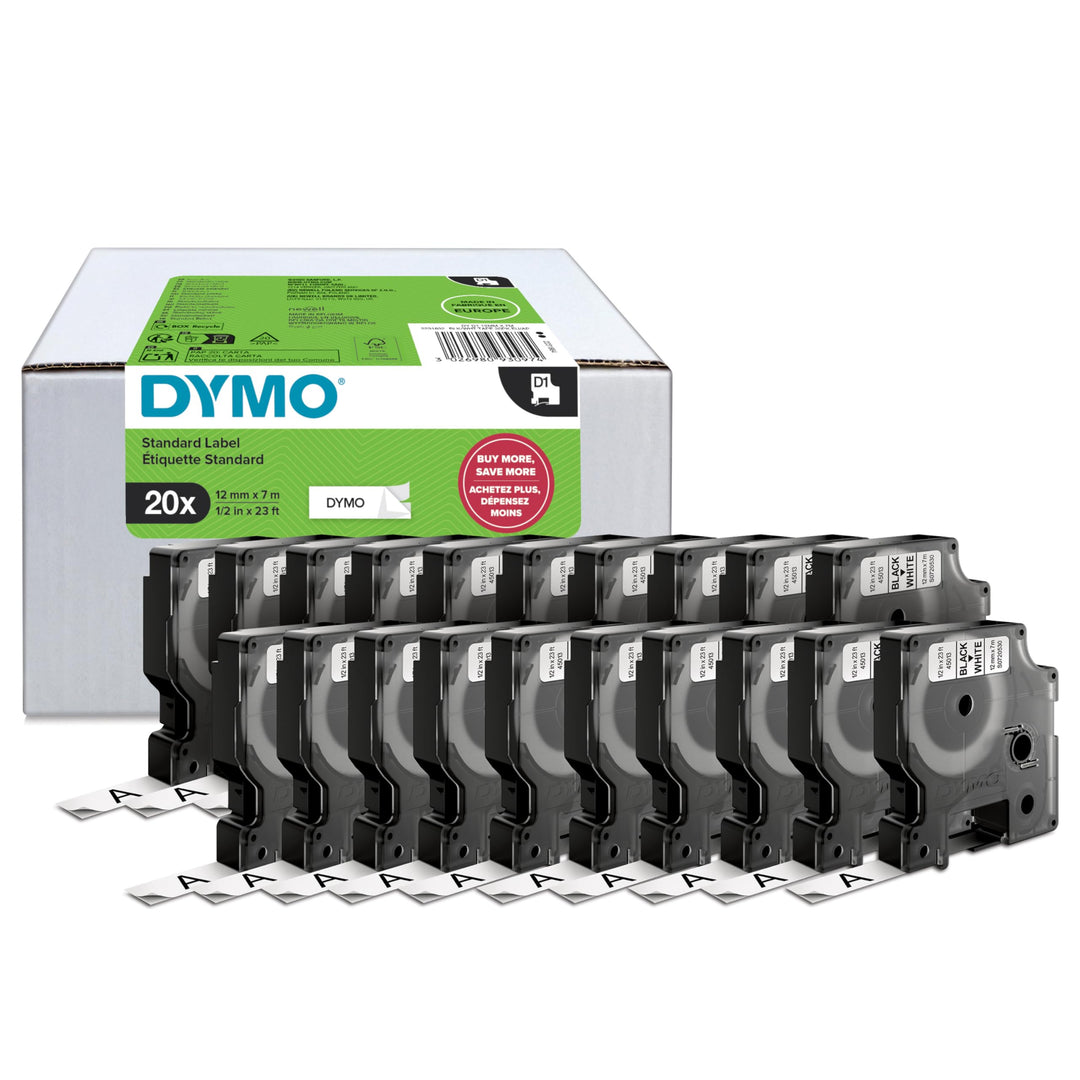 DYMO Original D1-Etikettenband | schwarz auf weiss | 12 mm x 7 m | selbstklebendes Schriftband | für