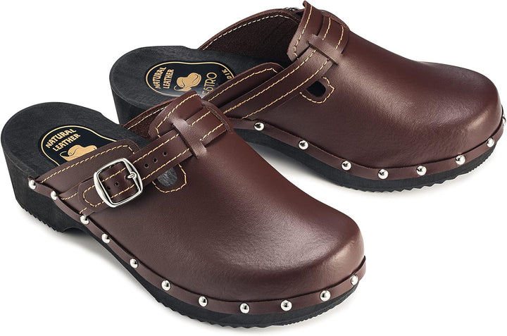 ESTRO Clogs Damen Holz Leder - Clogs Herren Holzschuhe Herren Holzclogs Damen mit rutschfest Sohle C