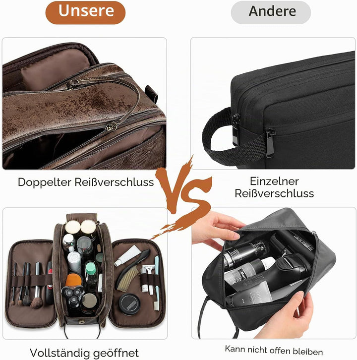 Elviros Kulturbeutel Herren, Geschenke für Männer, PU-Leder Wasserdicht Reise Grosse Öffnung Kulturb