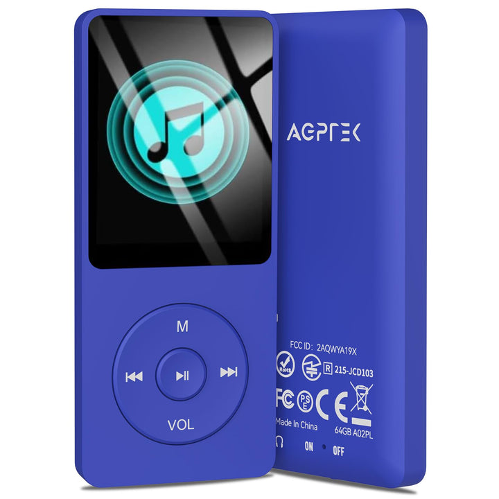 AGPTEK 64GB Klassischer MP3 Player, Laufzeit bis zu 70 Stunden, HiFi, Kleiner MP3-Player für Kinder/
