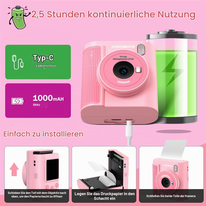 Zicor Kinderkamera Instant Print, 1080HD Digital Video &amp; Instant Print Kamera für Kinder, lustige We